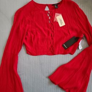 NWT Forever 21 Small, Red Long Sleeve Flaire Crop Top